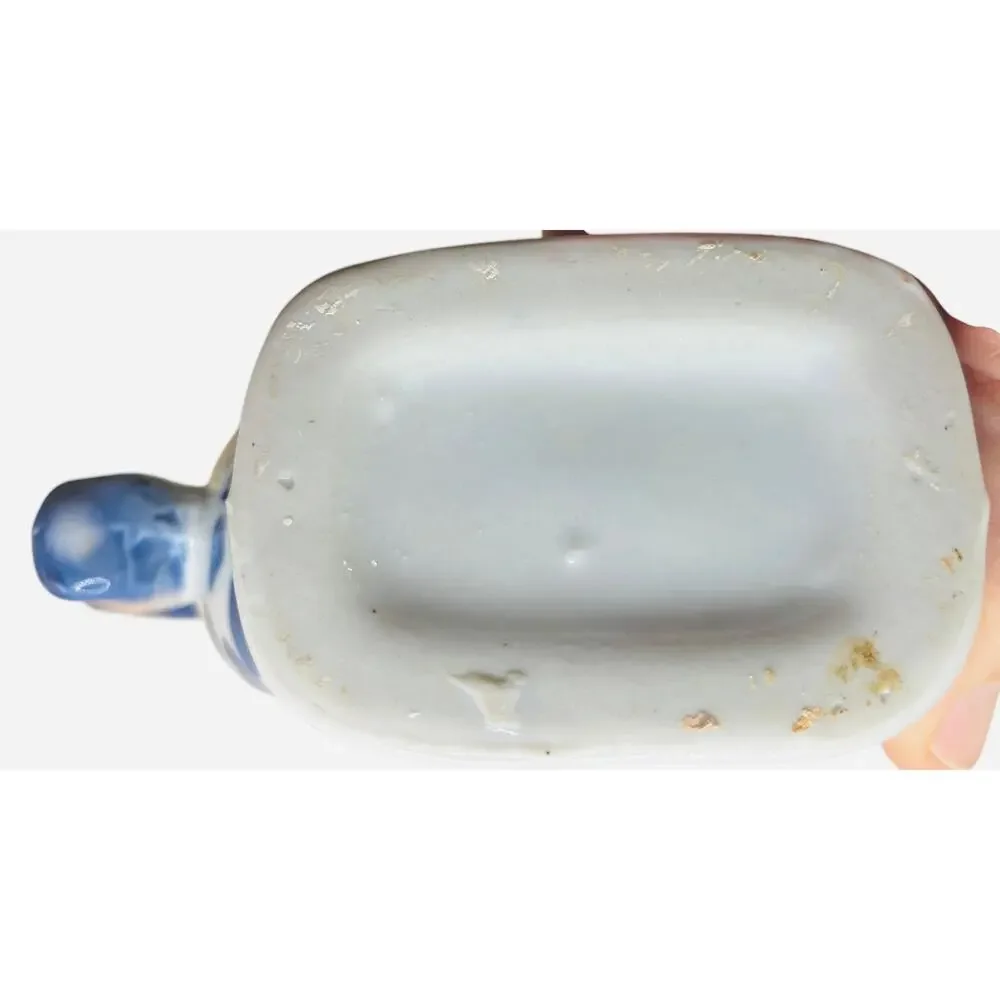 Vintage Blue and White Porcelain Donut Shape Teapot 7”